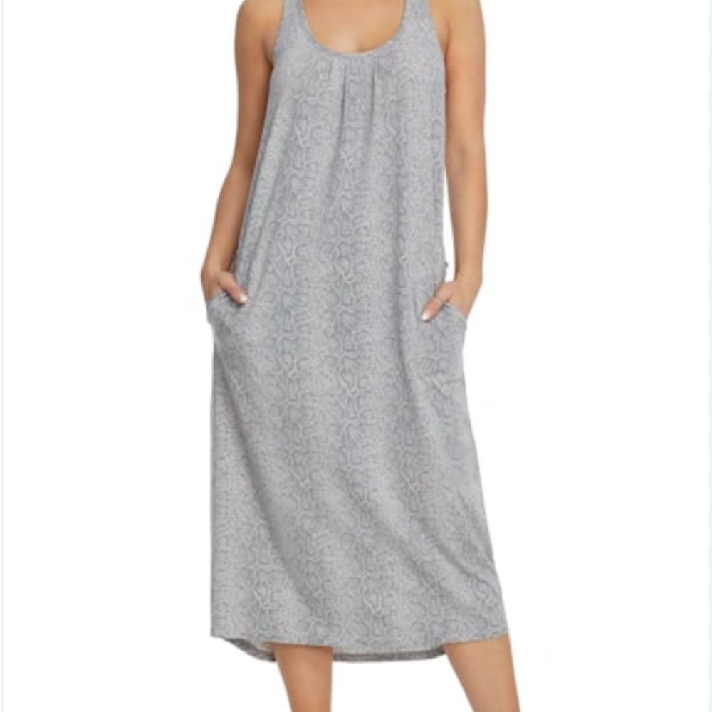Bare Necessities Gray Pleated Maxi Sundress with pockets relaxed snake - Picture 1 of 6